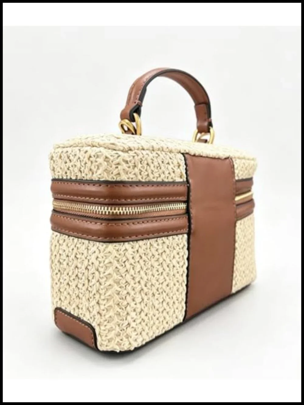 Boho Straw Satchel Crossbody Purse w/ Top Handle, Woven Summer Beach Handbag